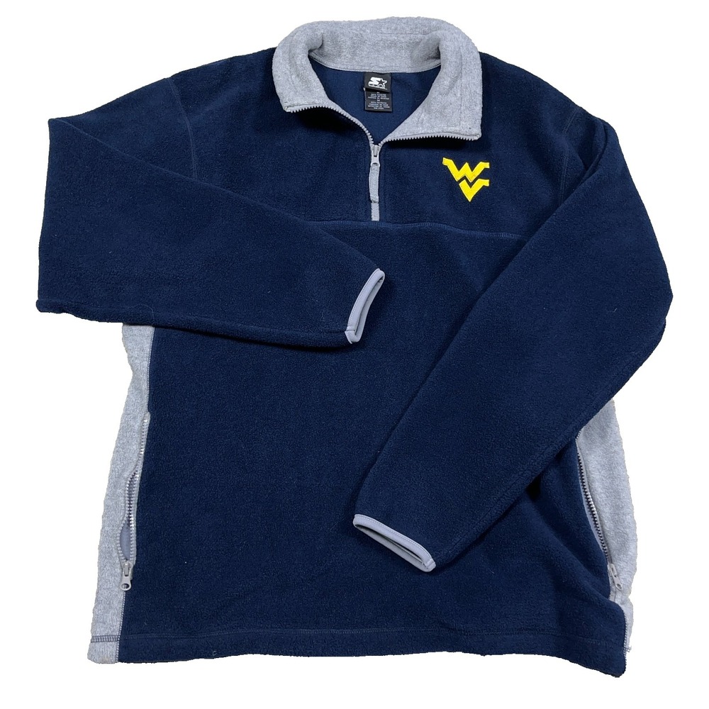 Vintage WVU Mountaineers Sweater Men Medium Blue Starter Pullover 1/4 Zip Y2K